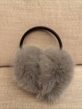 Yves Salomon Gray Fur Earmuffs with Black Headband